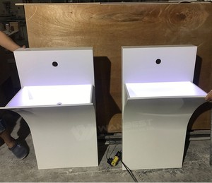 Lavabo da Parete Illuminato in Superficie Solida <span class=keywords><strong>Corian</strong></span> Lucida di Piccole Dimensioni Design per <span class=keywords><strong>Bagno</strong></span> d'Hotel - Product Image 4