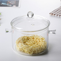 Marmites à soupe classiques en verre borosilicate épais à double anse avec couvercles, compatibles micro-ondes, résistantes à la chaleur, lavables au lave-vaisselle