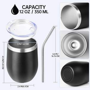 Vaso Térmico de Acero Inoxidable de 12oz Reutilizable con Tapa y Pajita, Colores Surtidos, para Viajes, Camping y Vino - Product Image 5
