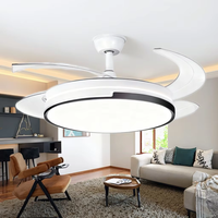 Ventilateur de plafond avec télécommande de style européen, lampe de salon, chambre à coucher, ventilateur de plafond rétractable décoratif avec lumière LED