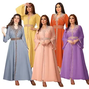 50090 Arabische Robe Nahost Muslimische Frau Kaftan Chiffon Diamonds Party Wear Kleid Mit Taillen gürtel