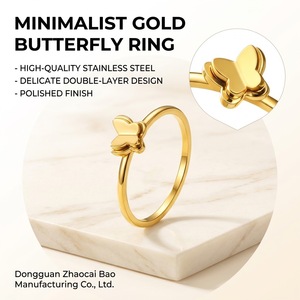 Koreanische Version Minimalistischer Doppelschichtiger Kleiner Schmetterling Edelstahlring 18K Vergoldet Geometrisch Einzigartig Exquisit Modisch - Product Image 1