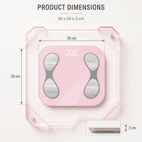 Báscula Digital Inteligente para Grasa Corporal, Rosada, con Vidrio Templado, Sensores Metálicos, Pantalla LED, Báscula Electrónica de Alta Precisión para Uso Personal