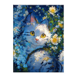 Pintura de gato <span class=keywords><strong>Van</strong></span> <span class=keywords><strong>Gogh</strong></span> <span class=keywords><strong>por</strong></span> números DIY pintura al óleo Digital pintada a mano acrílico relleno gato curación Animal de color - Product Image 2
