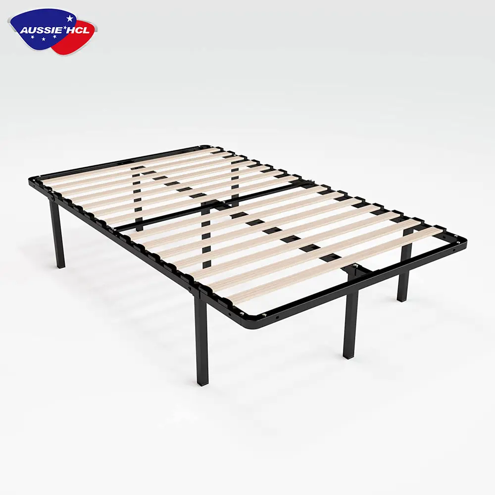 Euro Slats Mattress Foundation Sturdy Steel Wood Frame Underbed Storage Easy Assembly Queen Size Metal Platform Bed Frame Beds