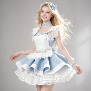 Vestido <span class=keywords><strong>de</strong></span> Sirvienta a Rayas, Disfraz <span class=keywords><strong>de</strong></span> Lolita, Disfraz <span class=keywords><strong>de</strong></span> Cosplay para Mujer, Vestido <span class=keywords><strong>Mini</strong></span> con Delantal Kawaii, Disfraz <span class=keywords><strong>de</strong></span> Anime para Fiesta <span class=keywords><strong>de</strong></span> Halloween, Atuendo <span class=keywords><strong>de</strong></span> Camarera - Product Image 1