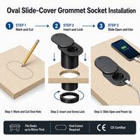 Prise de bureau encastrée ovale Schuko UE avec couvercle coulissant, 2 prises CA, USB-C, USB-A, pour maison, bureau, salle de conférence, hôtel, OEM