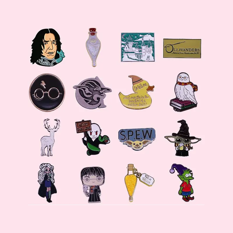 Broche de óculos de poção família do mundo mágico, broche de quatro esmaltes, emblemas para fãs, filme clássico, natal, harry pin potter