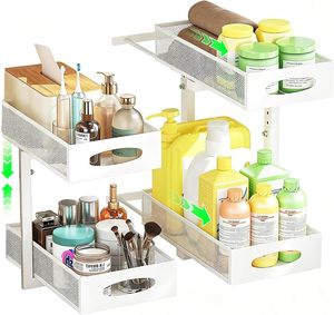 Étagère de rangement coulissante à 3 niveaux en métal épaissi pour cuisine et salle de bain, réglable en hauteur, sous évier - Product Image 1