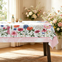 Nappe de table de qualité supérieure à imprimé floral intégral avec bordure à carreaux roses, housse de table imperméable pour patio et pique-nique, vente en gros