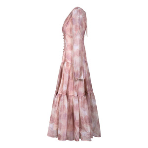 Abito Vintage Autunnale <span class=keywords><strong>Rosa</strong></span> Fumo con Stampa, Elegante <span class=keywords><strong>Vestito</strong></span> Francese da Donna con Maniche a Lanterna, Scollo a V, Vita Alta, Antistatico, in Pizzo - Product Image 2