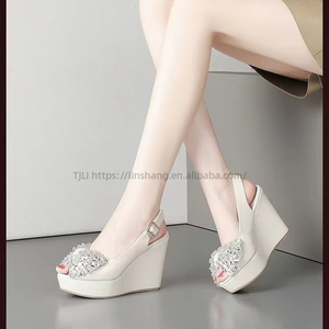 Women Summer Wedge <b>Sandals</b> New Rhinestone Platform Elegant Thick Sole Bow Roman <b>Sandals</b> - Product Image 2