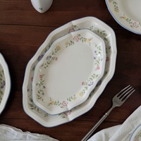 Service à thé britannique en porcelaine fine avec motif ruban et rose, vaisselle de luxe minimaliste pour la maison, comprenant assiettes plates, assiettes à dessert et assiettes à soupe.