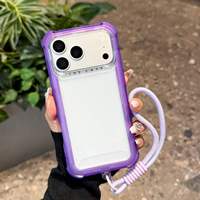 Coque de téléphone de luxe transparente anti-chute pour iPhone 18 17 16 15 14 Plus 13 Pro Max avec cadre couleur bonbon et dragonne de protection