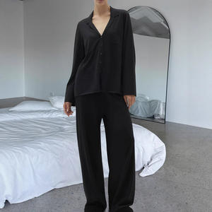 Conjunto de Pijama Informal para Mujer en Existencia, Conjunto de Pijama de Color Sólido, Pijama de Mujer, Ropa de Dormir de Punto para el Hogar - Product Image 5