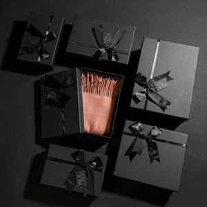 Wholesale Black Cardboard Paper Gift Packaging Box With Bow Ribbon Raffia Card Custom Packaging Paper Bag Paper Boxes for Gifts - Product Image 4