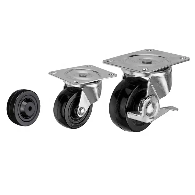 Low profile hard rubber wheel handcart caster 2/2.5/3/4 inch diameter trolley caster for business machine