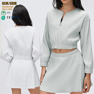 Veste de sport respirante à séchage rapide pour le tennis et le golf, manches longues, fine, zippée, pour femmes, ensembles de jupes de tennis fitness - Product Image 1