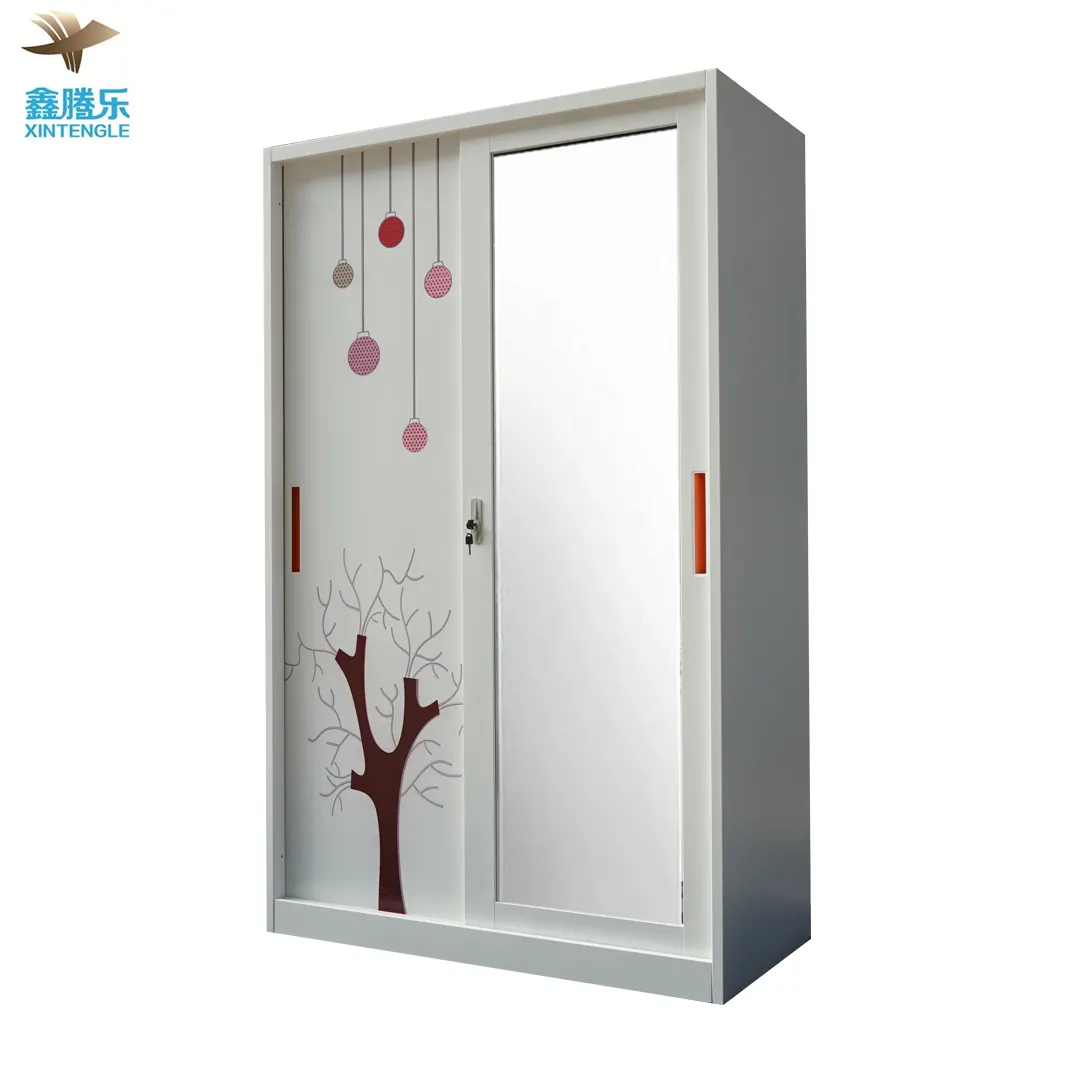 2 Sliding Door Steel Cabinet Clothes Locker De Armario De Metal Almari Baju Dewasa Lemari Pakaian Kustom Desain