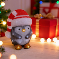 Decorazioni Natalizie da Esterno a Forma di Pinguino con Cappello di Babbo Natale, Luci LED a Batteria con Timer, Impermeabili IP44, Luce Bianca Calda per Giardino