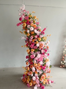 Décoration de fête en plein air, arrangements de fleurs rose vif, bouquet de fleurs artificielles, centre de table, guirlande de fleurs orange, arche de toile de fond - Product Image 3