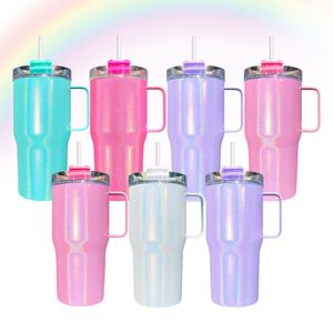 Gobelet isotherme scintillant pour enfants, 20 oz, avec poignée, pour sublimation, effet holographique - Product Image 1