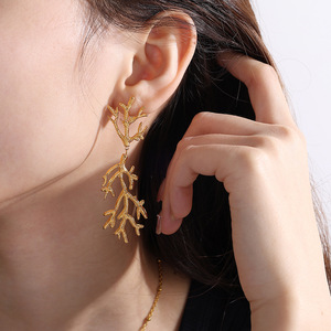 Golden <b>Tree</b> <b>Branch</b> Drop Earrings Zinc Alloy Stud Earrings For Women Party Fashion Jewelry EH905 - Product Image 4