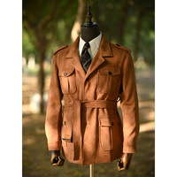 Veste de chasse décontractée pour homme, style rétro, multi-poches, en daim, avec ceinture, veste de safari en fausse peau de cerf