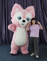 Costume de mascotte de renard rose gonflable en fourrure, style dessin animé, pour adulte, idéal pour carnaval, activités, fête, cosplay, tenue en peluche