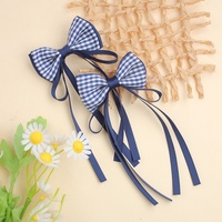 Barrettes à cheveux en tissu faites à la main, nœuds en gros-grain à carreaux vichy avec longues franges, accessoires pour cheveux pour enfants et filles, pinces à cheveux pour queue de cheval