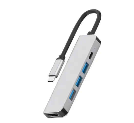 Stasiun Dok Tipe C, Aluminium Multi Fungsi 5 In 1 USB C Hub Tipe C Ke HDMI 4K USB 3.0 Adaptor Pengisian PD untuk Macbook