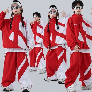 Uniformes para Actuaciones en la Ceremonia <span class=keywords><strong>de</strong></span> Apertura <span class=keywords><strong>de</strong></span> Eventos Deportivos, Ropa Moderna para <span class=keywords><strong>Baile</strong></span> Callejero <span class=keywords><strong>Infantil</strong></span>, Estilo Hip-Hop y Jazz Rojo - Product Image 1