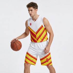 Maillot de basket-ball personnalisé sublimé, sans manches, col en V, séchage rapide, polyester, tenue d'équipe, design rayé, adulte unisexe - Product Image 1