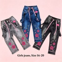 Pantalon Capri en jean YQ267 pour filles, broderie florale, strass, bretelles décoratives, mode enfant, pour l'été - 5,85 $