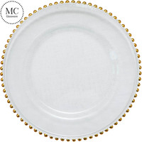 Assiettes de présentation en verre pour événements de mariage, fêtes, vente en gros, dîners, traiteurs et mariages, rondes, 12,6 pouces, grosses perles