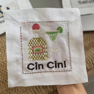 ผ้าเช็ดปากผ้าลินินพร้อมผ้าเย็บริมเย็บปักลายสำหรับงานค็อกเทลผ้าเช็ดปากลายอักษรย่อพร้อมดีไซน์ชายเสื้อแบบยุโรป - Product Image 2