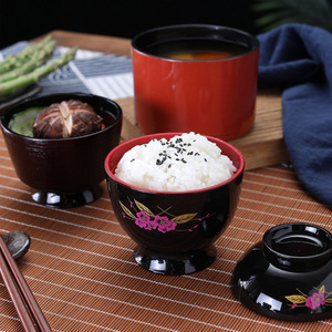 Tazón Tradicional Japonés para Sopa Miso de Plástico, Tazón de Ramen de Melamina con Aspecto de Lacado y Tapa para Restaurante, Hotel, Catering - Product Image 5
