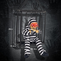 Jouet fantôme suspendu d'Halloween, d'anniversaire, d'horreur, en coton et plastique, avec cage de prisonnier, LED lumineuse, sonore, couleur unie, motif léopard