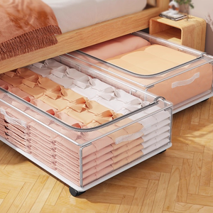 Caja de Almacenamiento Plegable de Plástico PVC Rectangular para Debajo de la <span class=keywords><strong>Cama</strong></span>, Apilable con <span class=keywords><strong>Ruedas</strong></span>, Ahorra Espacio, Organizador de Ropa, Edredones y Ropa de <span class=keywords><strong>Cama</strong></span> - Product Image 2