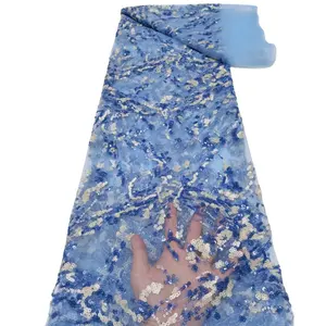 Tessuto di pizzo di paillettes di girasole netto africano di Design di lusso di alta qualità su tessuto di Organza tessuto di pizzo George per abito alla moda