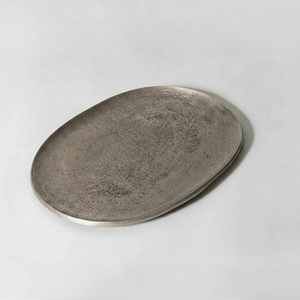Modern Luxury Oval Metal <b>Decorative</b> Tray Minimalist Design Antique Weathered Finish Single Piece Abstract Art <b>Decor</b> - Product Image 1