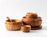 Bol à salade en bois d'acacia, bol à fruits domestique, bol à soupe en bois, bol en bois de style japonais, accessoires de vaisselle vintage en bois pour la cuisine