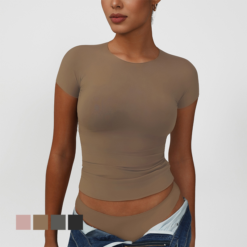 Casual Round Neck Trim Fit Lady One Piece Custom Sports Yoga Fitness High Quality Gym Workout T-Shirts Tops for Women