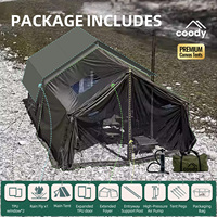 Tente pneumatique Coody 8.0+Framed Foyer - Tente de camping gonflable de luxe en tissu de coton vert armée pour les aventures en plein air