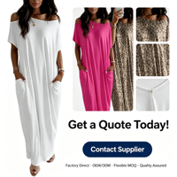 Robe longue ample VELAN personnalisée avec logo, blanche, épaules dénudées, manches chauve-souris courtes, grande taille, pour femme