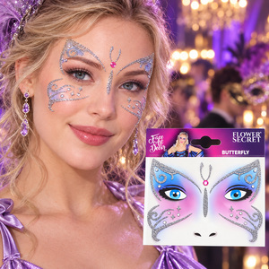 Pegatinas Faciales de Bruja, Araña y Mariposa con Gemas - Estilo Simple con Estampado de Leopardo para Maquillaje y Tatuajes de Fiesta de Halloween - Product Image 1