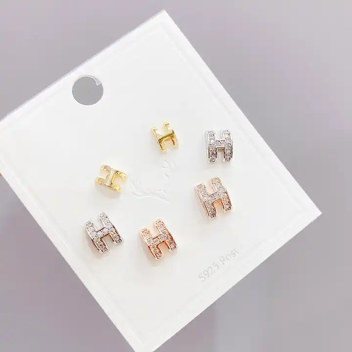 Wholesale Tricolor Delicate Micro-Inlaid Zircon Earrings 18K Gold Plated  Initial Letter H Stud Earrings Set For Women Girls From m.