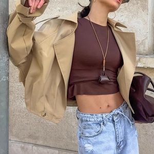 Manteau trench décontracté à col tailleur double boutonnage kaki pour femme, nouvelle collection automne - Product Image 2