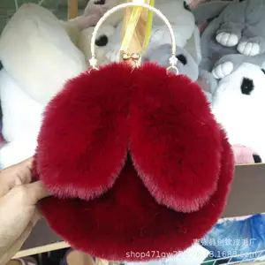 2023 peluche coniglio borsa donna diagonale croce carina borsa maomao a mano autunno e inverno nuove orecchie di coniglio clip bocca borsa