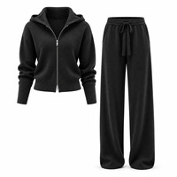 Ensemble de survêtement gris à capuche zippé pour femme, 2 pièces, manches longues, coupe ample, pantalon tricoté avec cordon de serrage et taille élastique, décontracté, toutes saisons